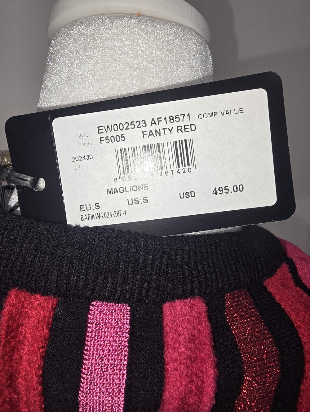 Emporio Armani Pink & Black Striped Long-Sleeve Knit Top - Picture 4 of 7
